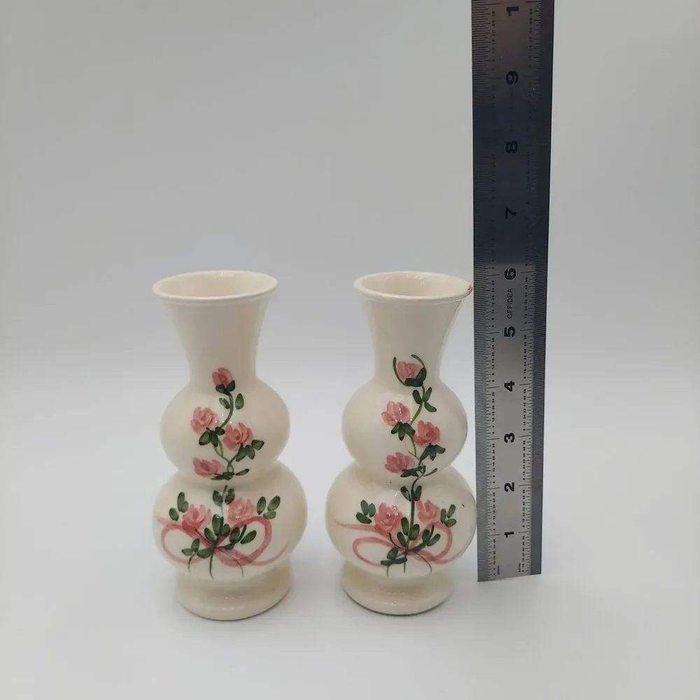 Vintage Two Bud Porcelain Vases Floral/Roses